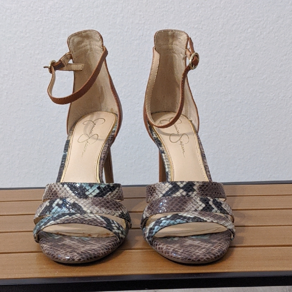 Jessica Simpson Brown and Cream Strappy Heels